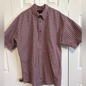 Nordstrom Men's Short-Sleeve Red and White Plaid Button-Down Shirt. XL